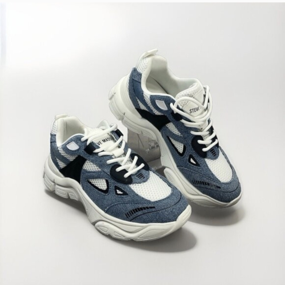 Steve Madden Possession Clydie Platform Denim Sneakers Womens Size 8.5